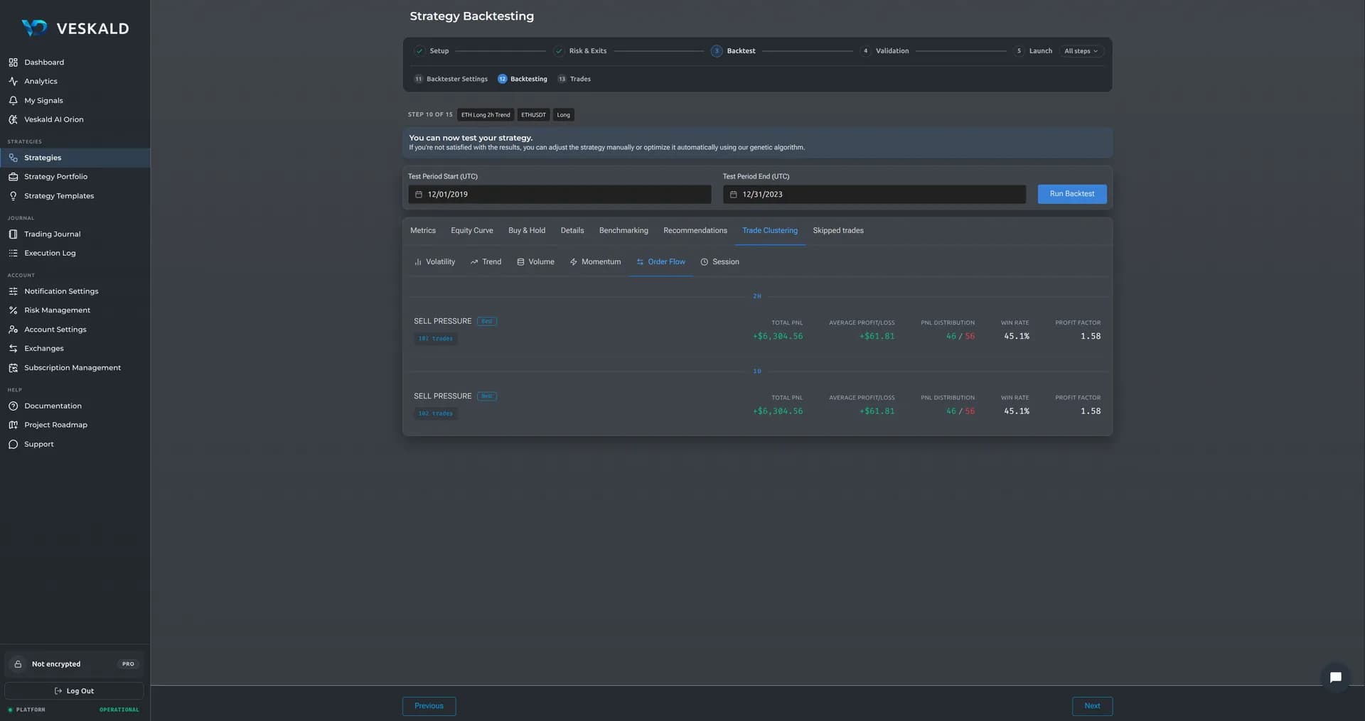 Veskald strategy backtester results with historical performance metrics and charts — view 11 of 14