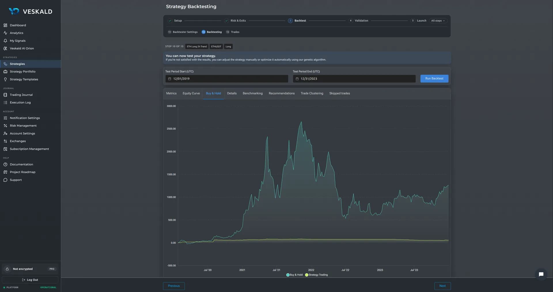 Veskald strategy backtester results with historical performance metrics and charts — view 3 of 14