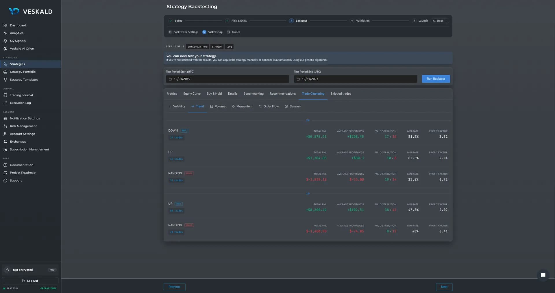 Veskald strategy backtester results with historical performance metrics and charts — view 8 of 14