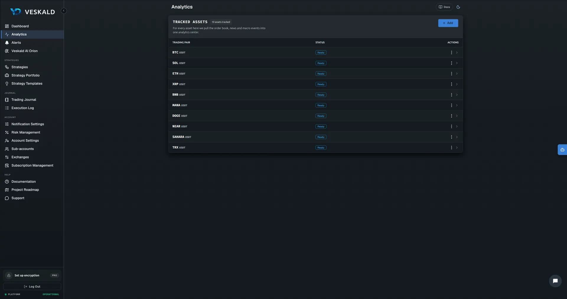 Veskald platform — strategy builder, backtest, portfolio, journal, risk management — view 2 of 13